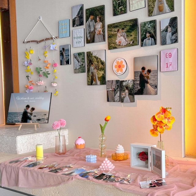 パステルカラーのアイテムを組み合わせたウェルカムスペース