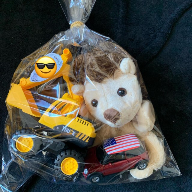 パペットと車のおもちゃ