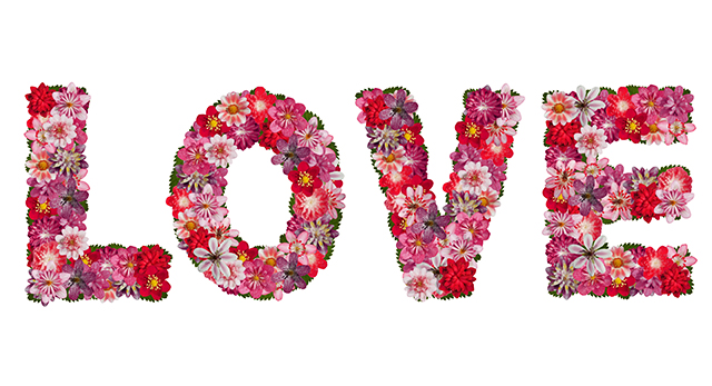 花で作った「LOVE」の文字