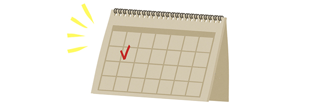 チェックマークがついた卓上カレンダー