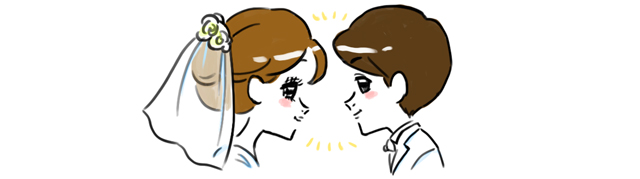 向かい合う新郎新婦