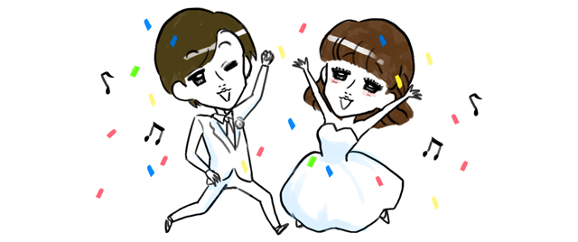 盛り上がっている新郎新婦