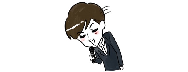 お辞儀をしながら練習する男性