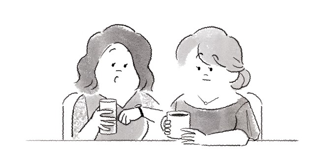 カフェで時間をつぶす女性ゲスト