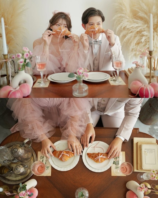 食べ物や飲み物を使った前撮りポーズの実例