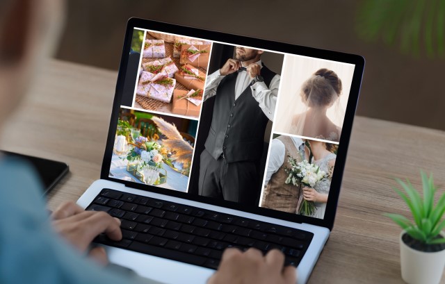 PCに映った花嫁花婿の写真