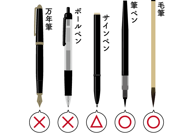 ご祝儀袋を書く筆記用具の例