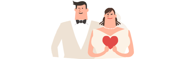 ハートを抱えた新郎新婦