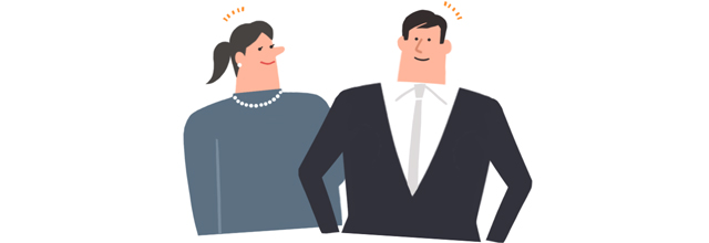 結婚式用の服装をしている男女