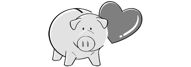 豚の貯金箱とハート