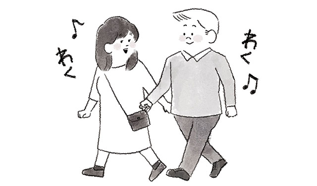 ブライダルフェアにむかうカップル