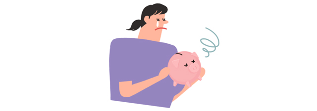 貯金箱を抱える人