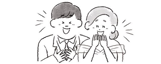 喜ぶ新郎新婦