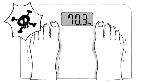 70.3キロを表示する体重計