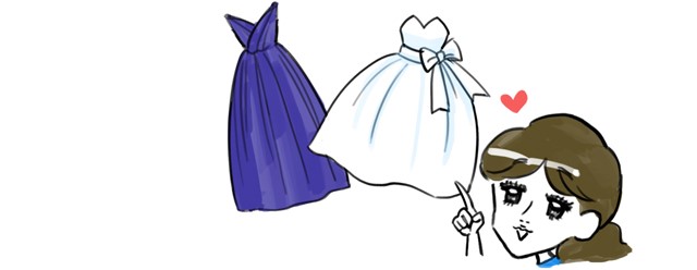 好みのドレスを思い浮かべる女性