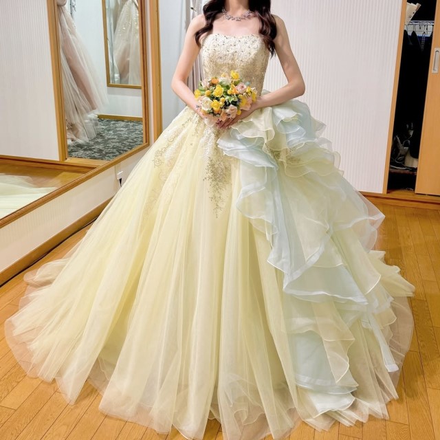 なーちゃんカラードレス　イエロー　お色直し　ウェディングドレス　二次会 楽天市場】【在庫処分】【即納】カラードレス 演奏会用 ロングドレス