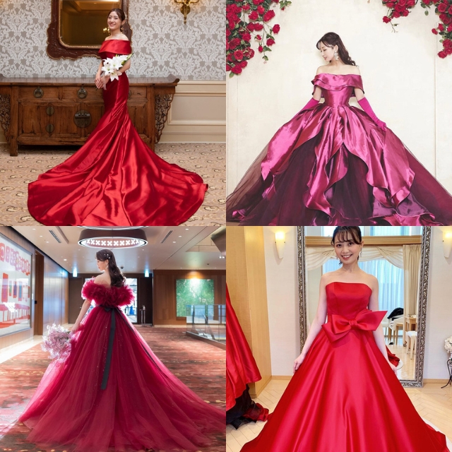 カラードレス 赤 2way 結婚式 グリッター チュール 赤 ブーケ ブートニア 赤 カラードレス Vネック キラキラグリッターチュール 背中見せ