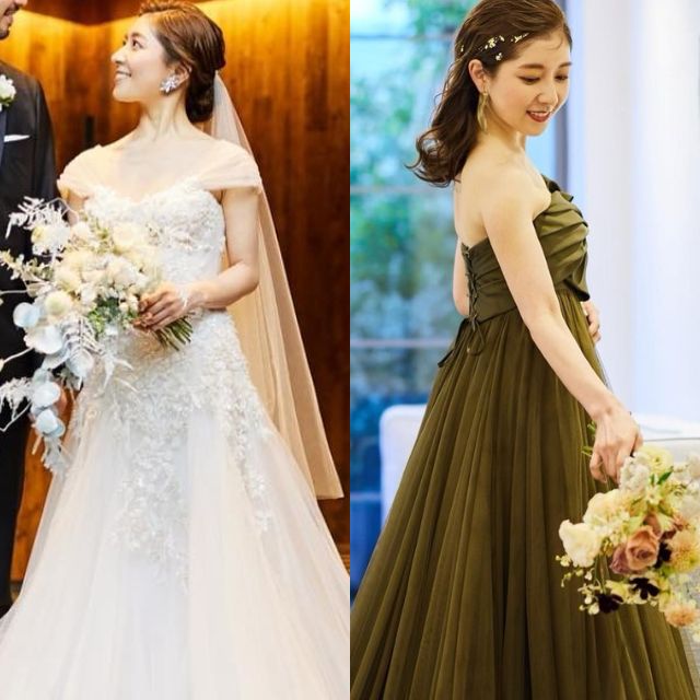 ウェディングドレスからカラードレスにお色直しした花嫁