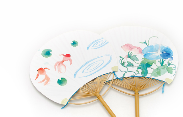 金魚とあさがおのうちわ