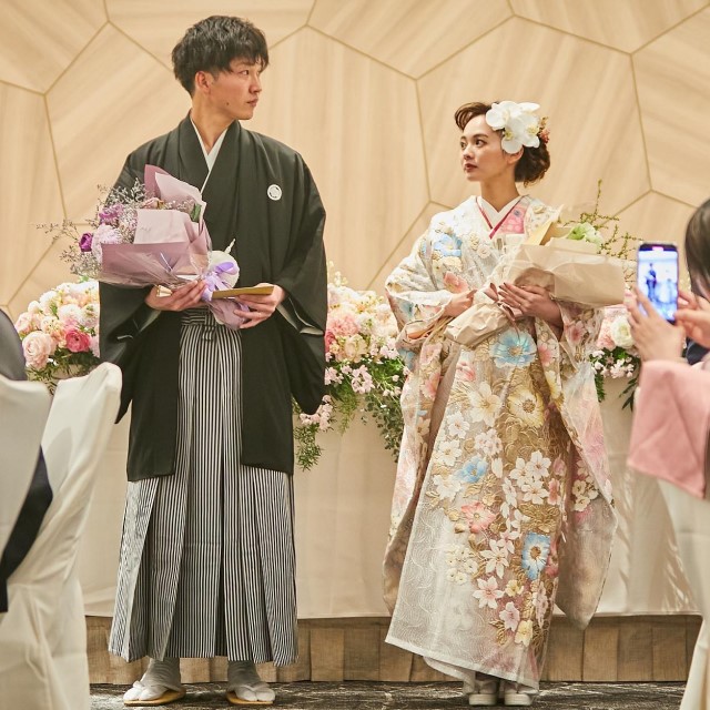 花模様のオーガンジー打掛