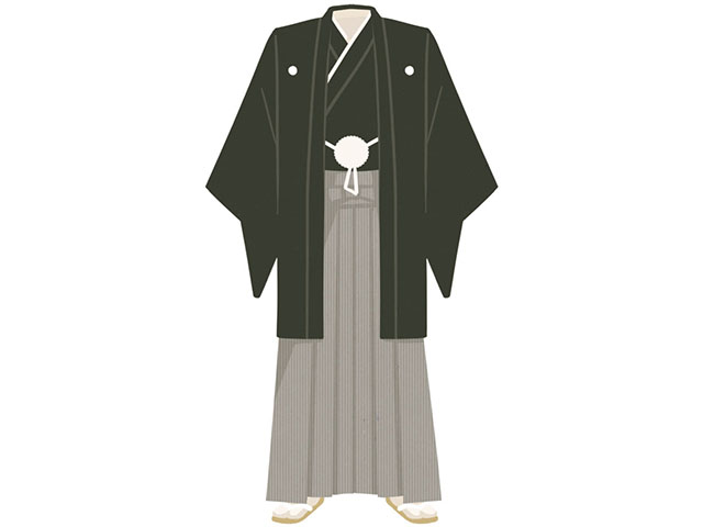 黒五つ紋付き羽織袴の着用例