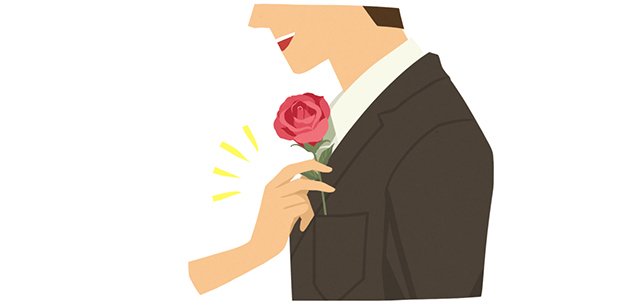 薔薇を男性の胸に挿すイラスト