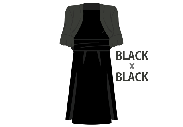 黒ドレスと黒ボレロを合わせたコーディネート