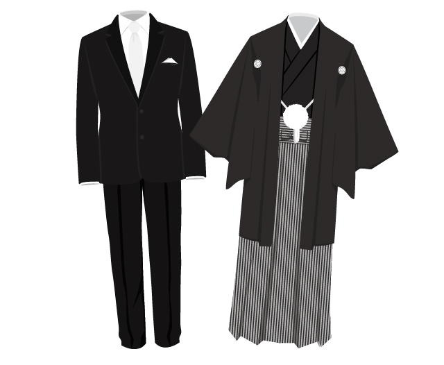 ブラックスーツと紋付き袴