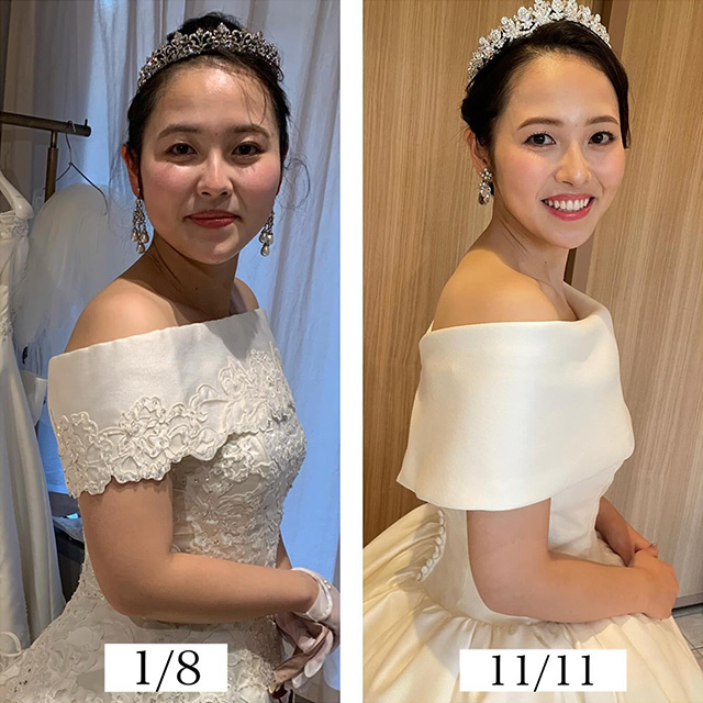 ダイエット前と後を比べる女性