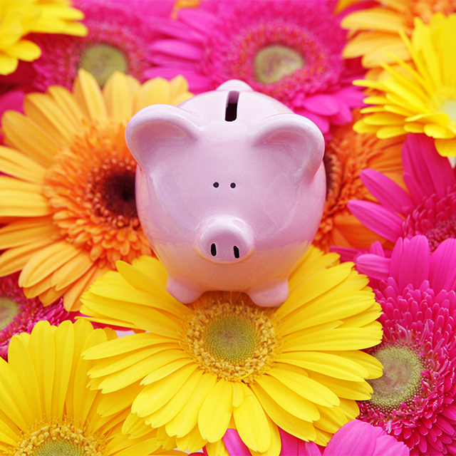 花と豚の貯金箱