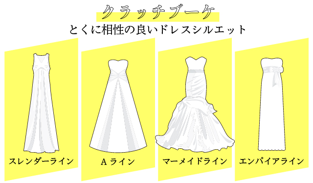 クラッチブーケと相性の良いドレスシルエット