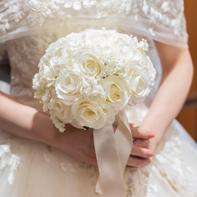ブーケ ちりめん 白 ホワイト 花嫁 ウェディング ラウンド 花束 和風  