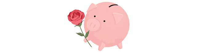 バラを持った豚の貯金箱