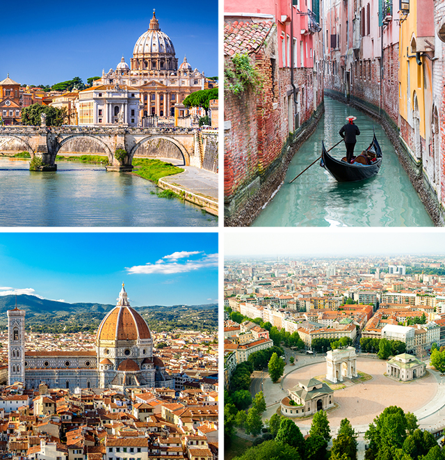 ローマ、ベネチア、フィレンツェ、ミラノの風景