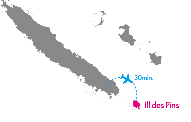 グランドテール島から飛行機で30分の場所にあるイル・デ・パン島の位置