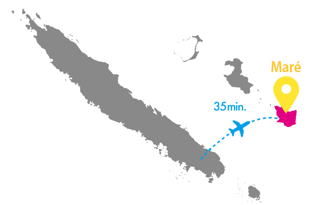 グランドテール島から飛行機で35分の場所にあるマレ島の位置